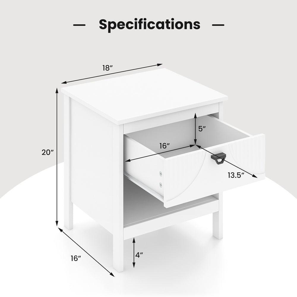2-tier Wood Nightstand with Drawer and Open Storage Shelf for Bedroom-White