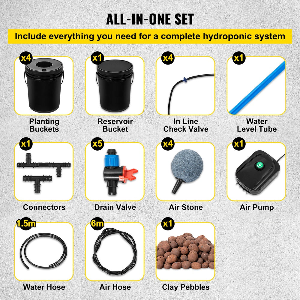 DWC Hydroponic System 5 gal. 5 Buckets Deep Water Culture Grow Kit with Air Pump Stones and Water Level Gauge