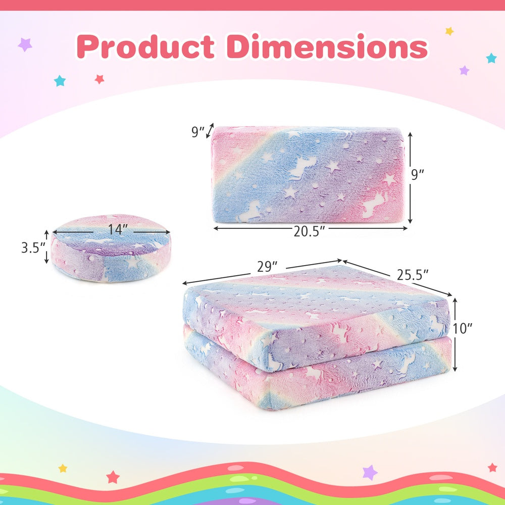 Modular Kids Play Couch Glow in the Dark Flannel Fabric Foldable Cushions Portable Handles ASTM CPSIA