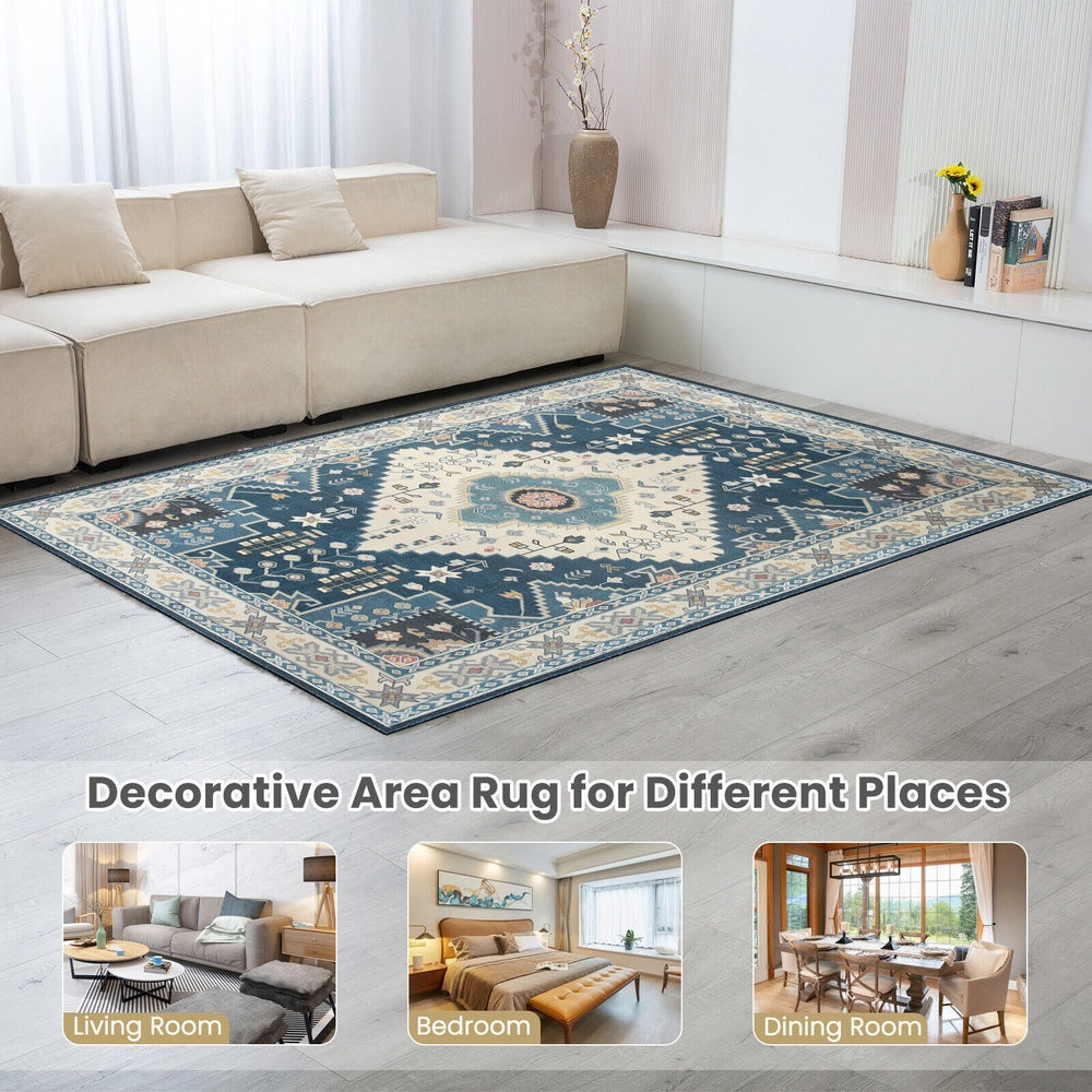 Faux Wool Area Rug with Non-Slip Backing for Living Room, Bedroom and Entryway