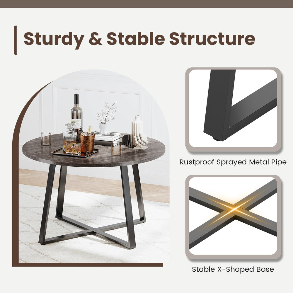 47 Inch Round Dining Table with Stable X-shaped Base and Round Thickened Tabletop-Grey