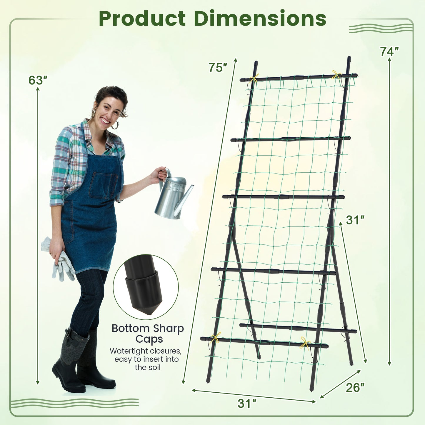 A-Frame Cucumber Trellis Garden Plant Support with PE-Coated Tubes Sure-Clips and Trellis Netting