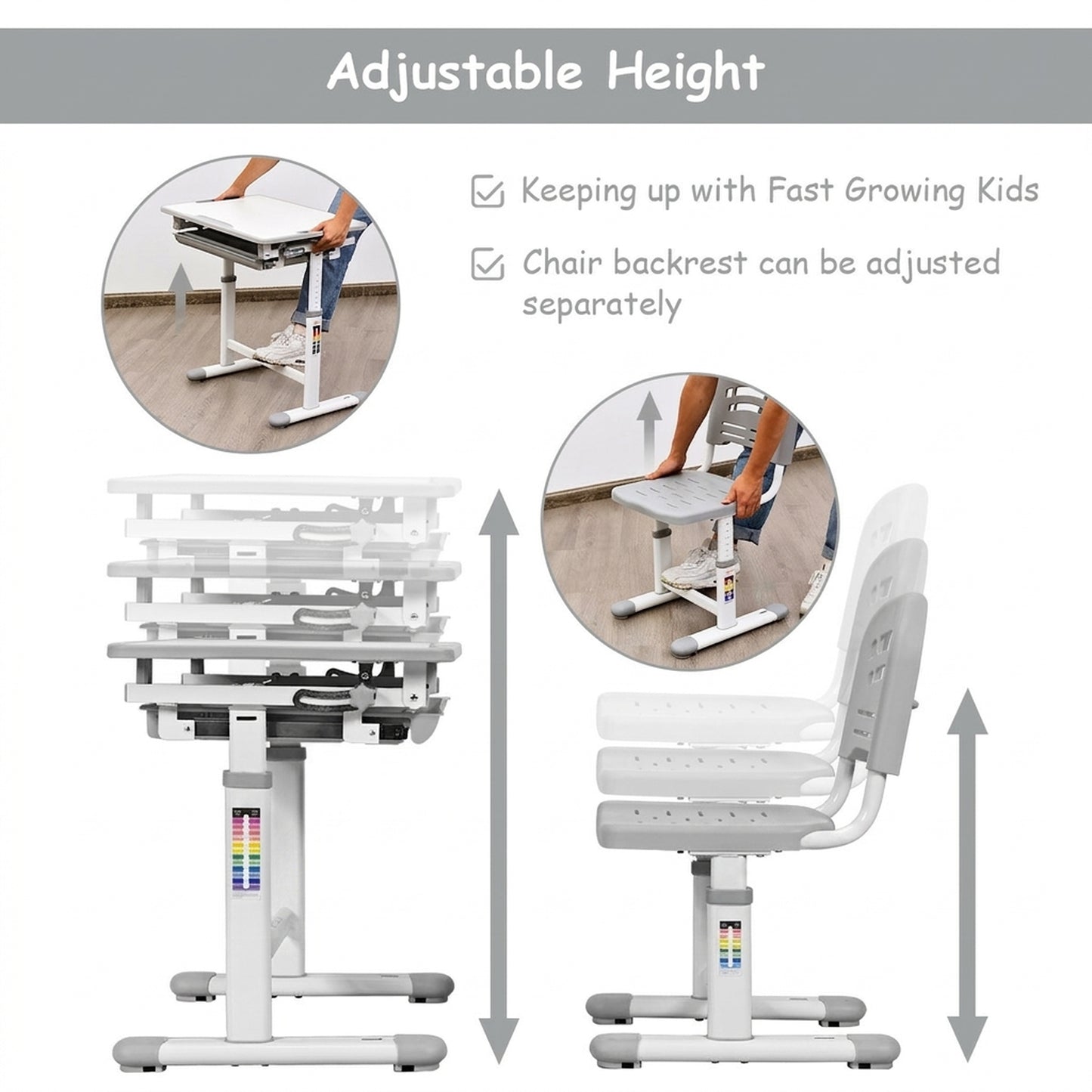 Adjustable Children Multifunctional Study Drawing Desk Chair Set-Green