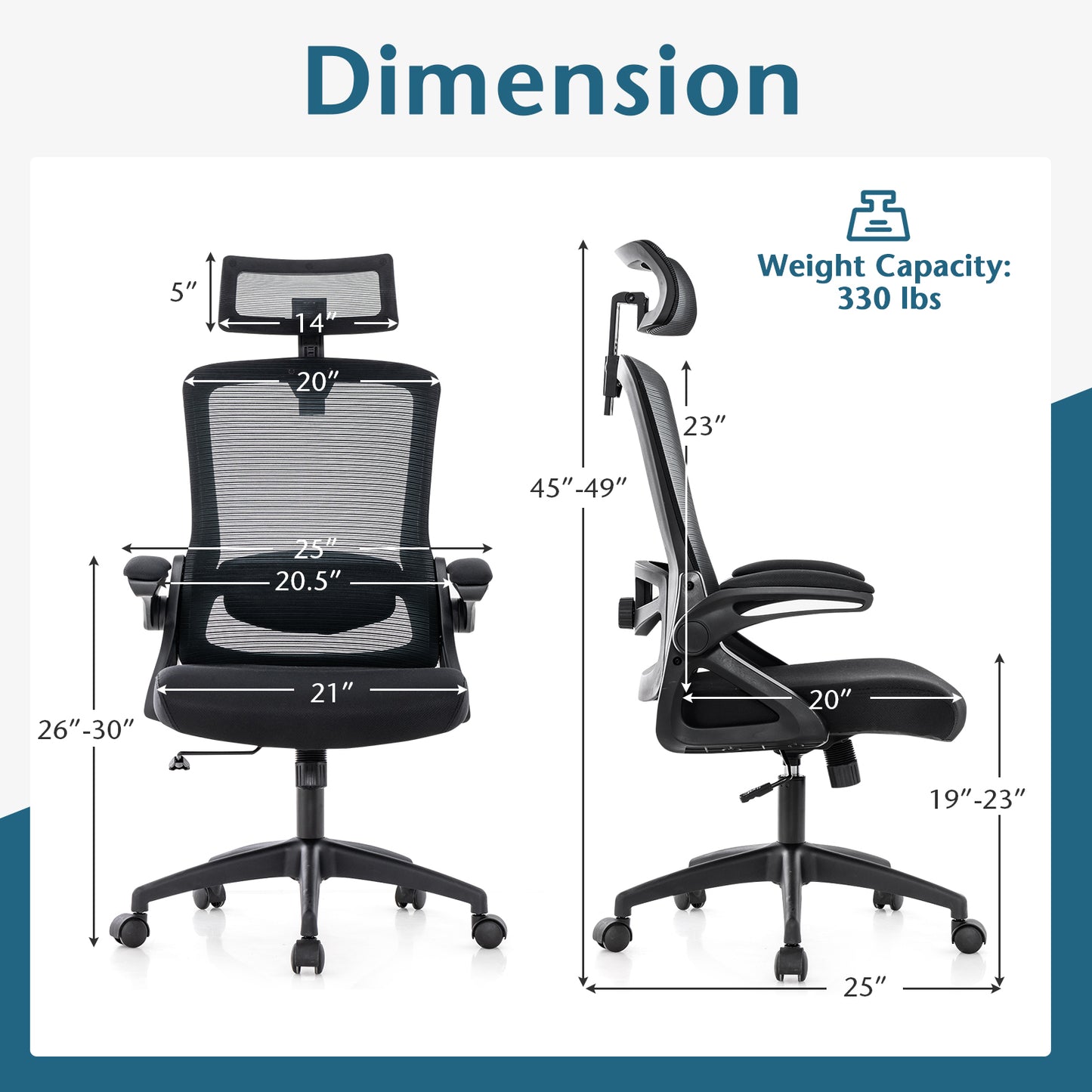 Ergonomic Office Chair Mesh Back Adjustable Lumbar Headrest Flip Up Armrests 330 lb. with SGS Gas Lift