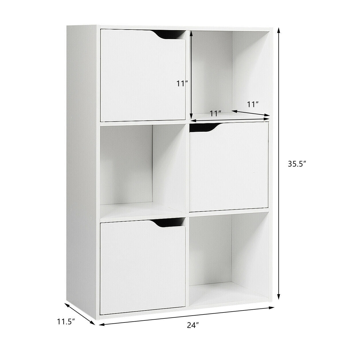 6-Cube Wood Storage Shelf Organizer with Open Compartments for Home Office or Living Room