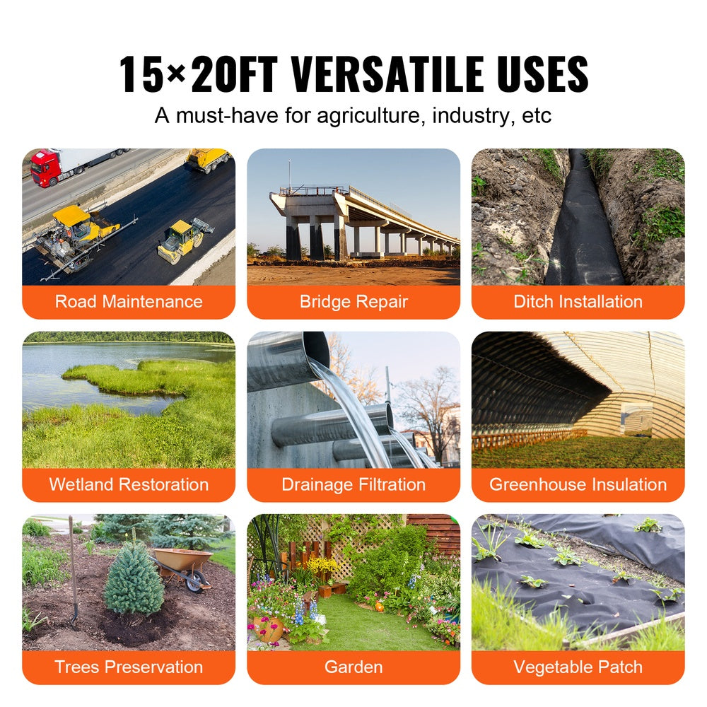 Non-Woven Geotextile Fabric 15 ft. x 20 ft. 4 oz. Landscape Weed Barrier Driveway Fabric Ground Cover French Drain
