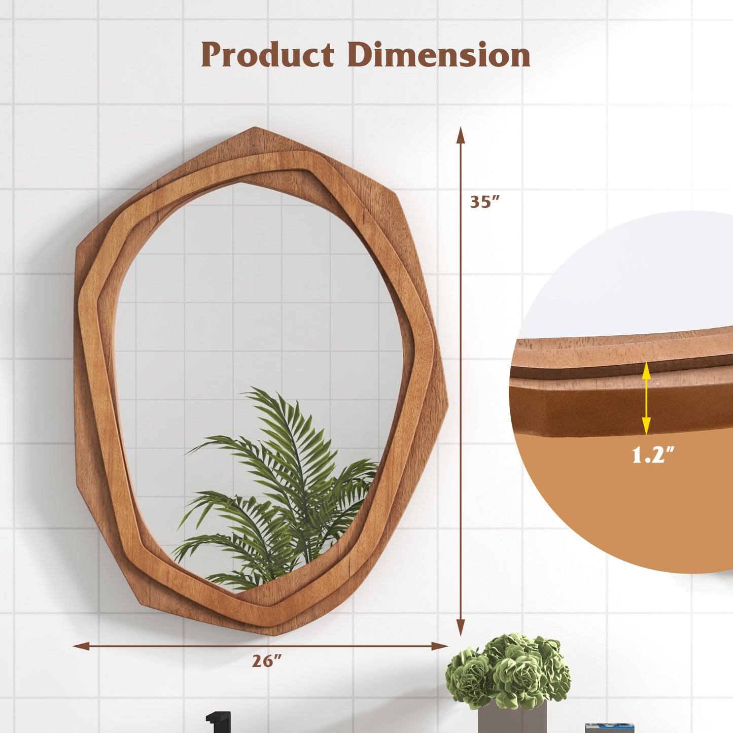Large 35 in. x 26 in. Irregular Framed Wall Mirror Waterproof + HD Reflection + 4 Sturdy Hooks + Expansion fastener s