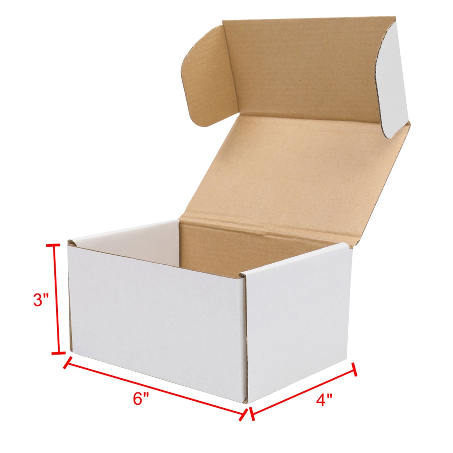 50 Pack Corrugated Shipping Boxes 6 x 4 x 3 inch, White Outside Kraft Inside Mailer Cartons