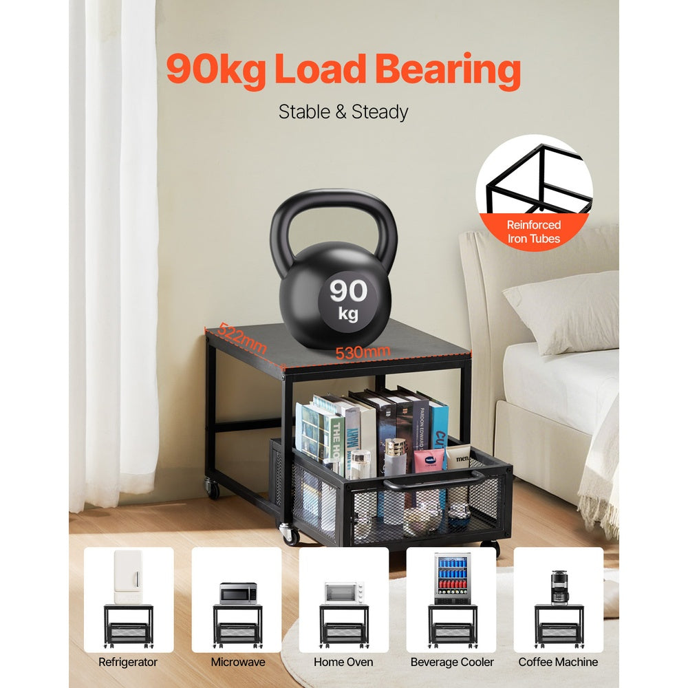 Mini Fridge Stand with Storage Cart 198 lb. Capacity Swivel Wheels Rounded Edge Appliance Table