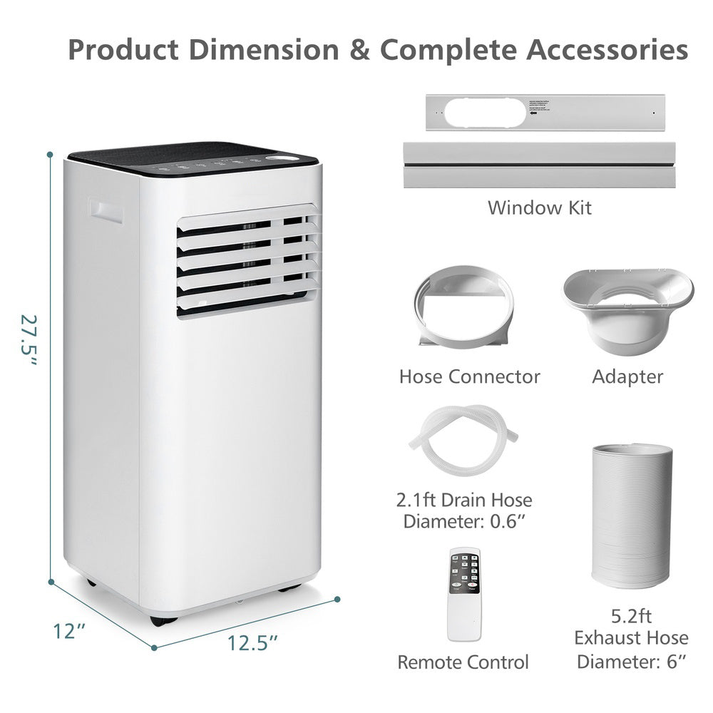 10000 BTU Portable Air Conditioner, 4-in-1 Cool/Dehumidify/Fan/Sleep Up to 350 Sq Ft, LED Touch Panel Remote, 24h