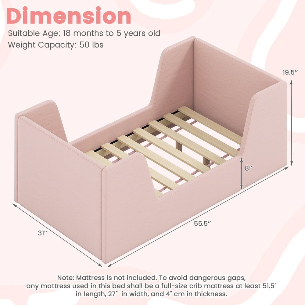Soft Velvet Toddler Bed Frame with Safety Rails High Resilient Foam Wood Slats 55.51 x 31.1 x 59.06 in. 18 mo-5