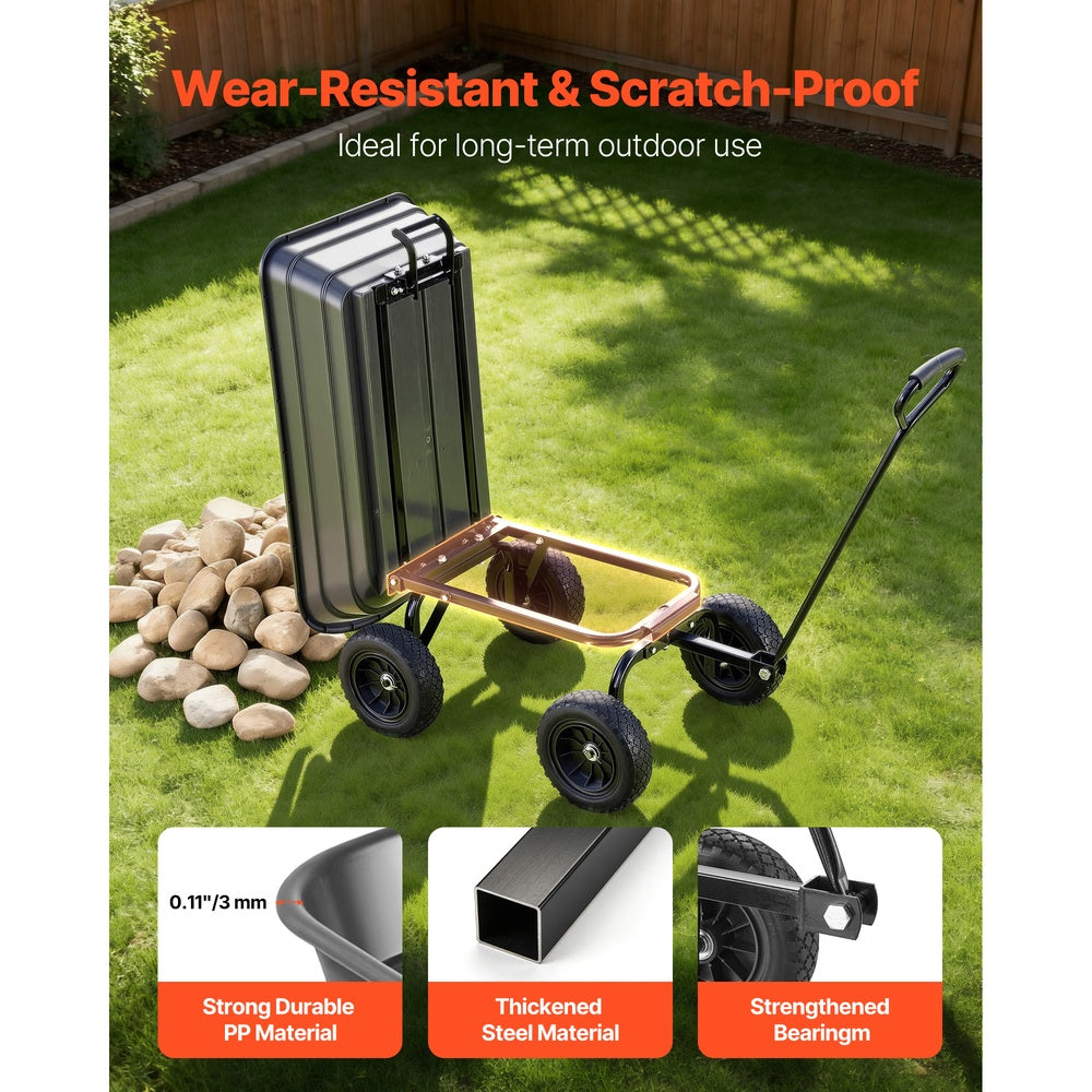 Garden Dump Cart 600 lbs Poly Wagon 90¡ã Quick-Dump 180¡ã Swivel Wheels 10 in PU Blowout-Free Tires for Yard Farm Hauling