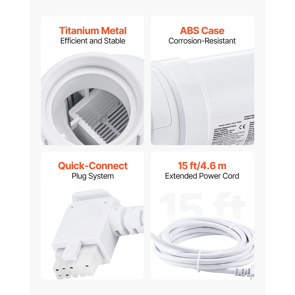 Salt Water Chlorinator System for Pools up to 15,000 Gal, Fits Hayward W3T-Cell-3 (T3), 15 ft Power Line, White