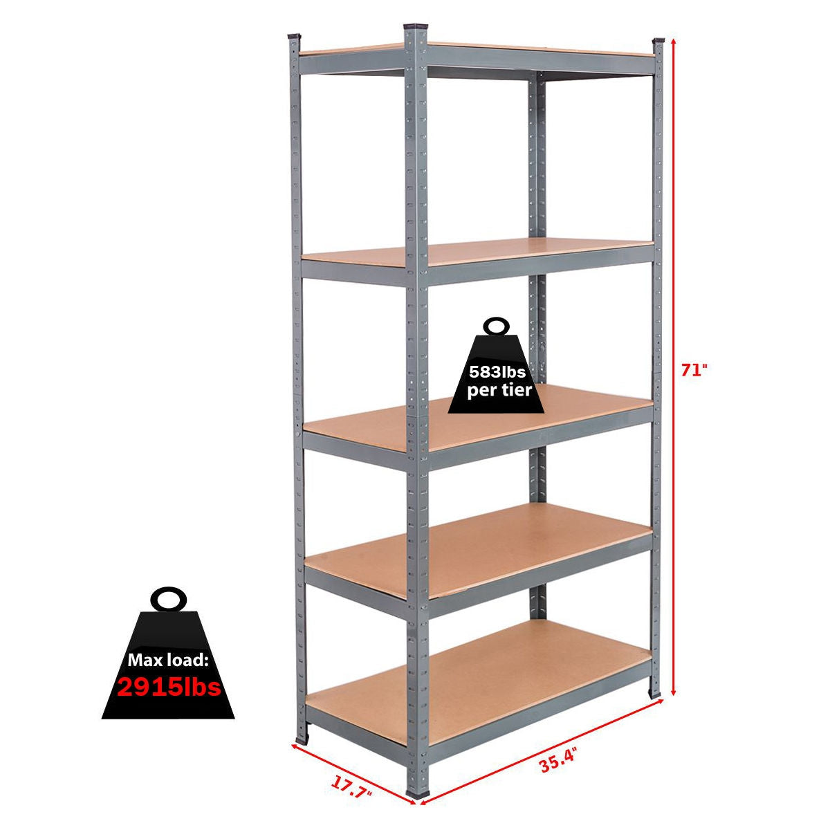 71 in. Steel 5-Level Adjustable Metal Storage Rack Heavy Duty 590 lb. Shelf Capacity