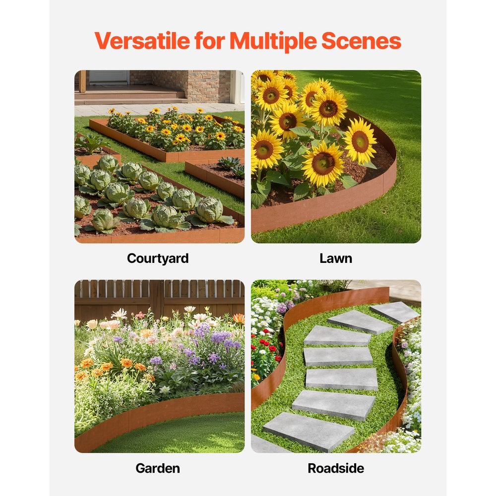 Steel Landscape Edging 6-Pack 40x8 in Bendable Weather-Resistant Pre-Rust Metal Border for Flower Bed Pathway