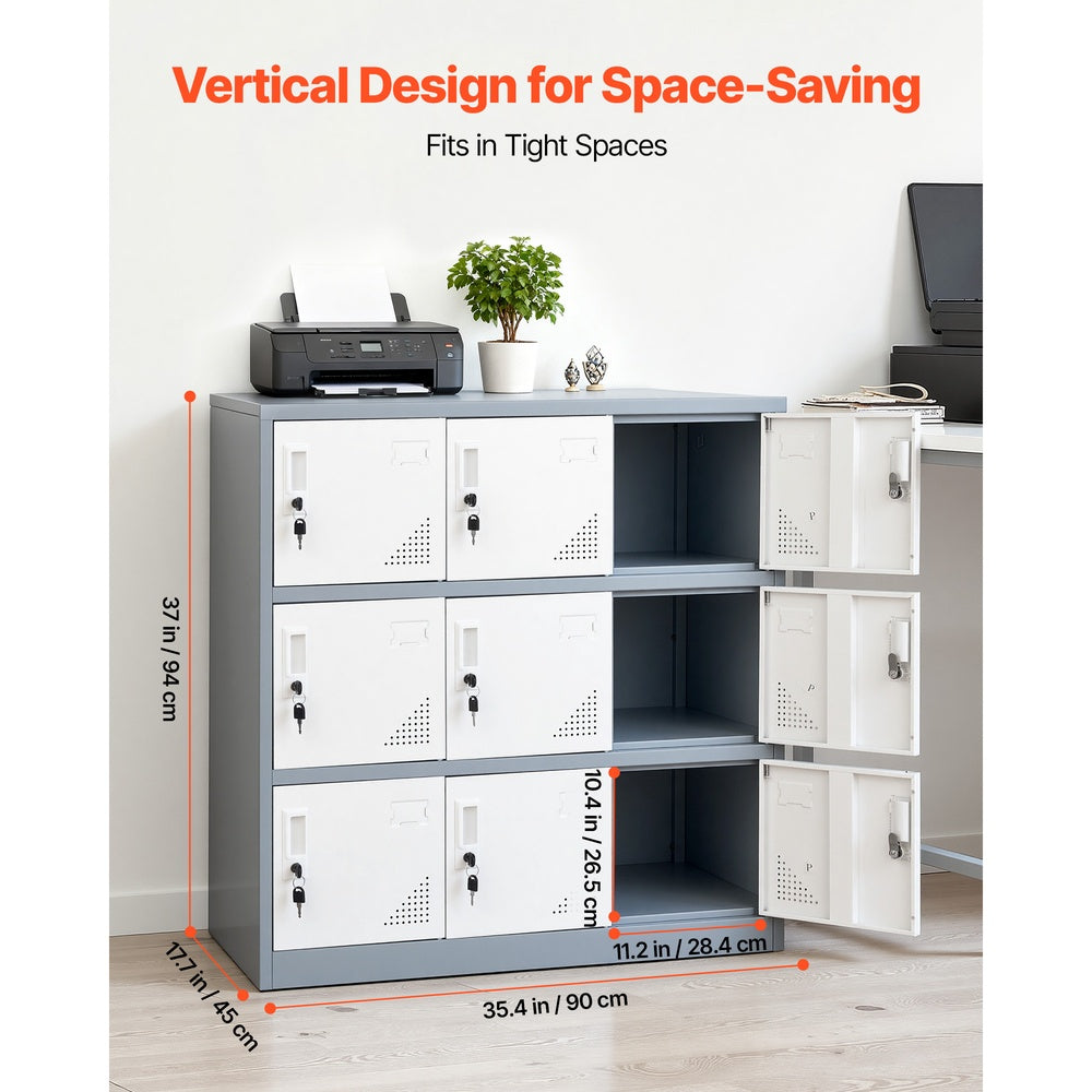 Metal Locker 9 Door 35.4 x 17.7 x 37 in Steel Storage Cabinet 66 lbs/Shelf 593 lbs Total 2 Keys/Door 3 Tier Office Gym