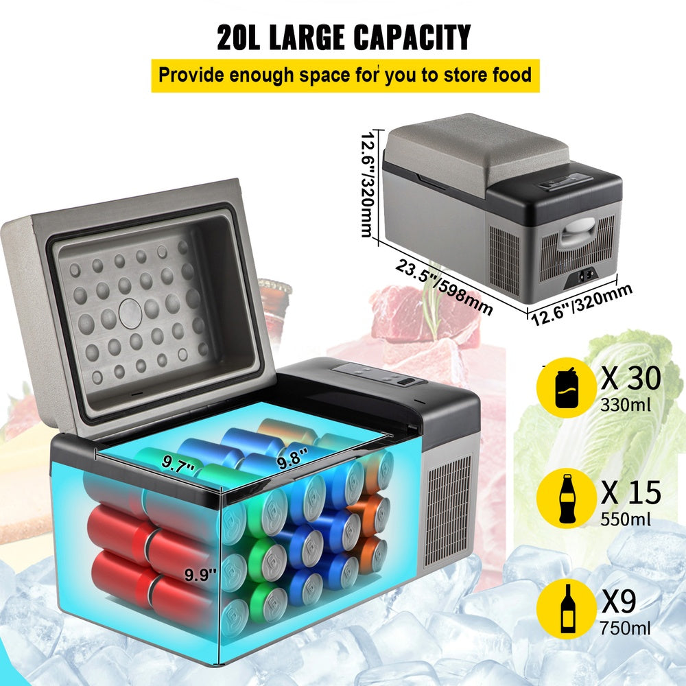 Portable Car Refrigerator 21 Qt 20L Compressor Cooler -4 to 68 F 12/24V DC 110-240V AC App Control