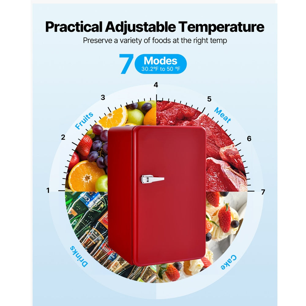 3.2 cu. ft. Mini Fridge Single Door Retro Compact Refrigerator with Glass Shelf, Red, 30.2-50 deg. F