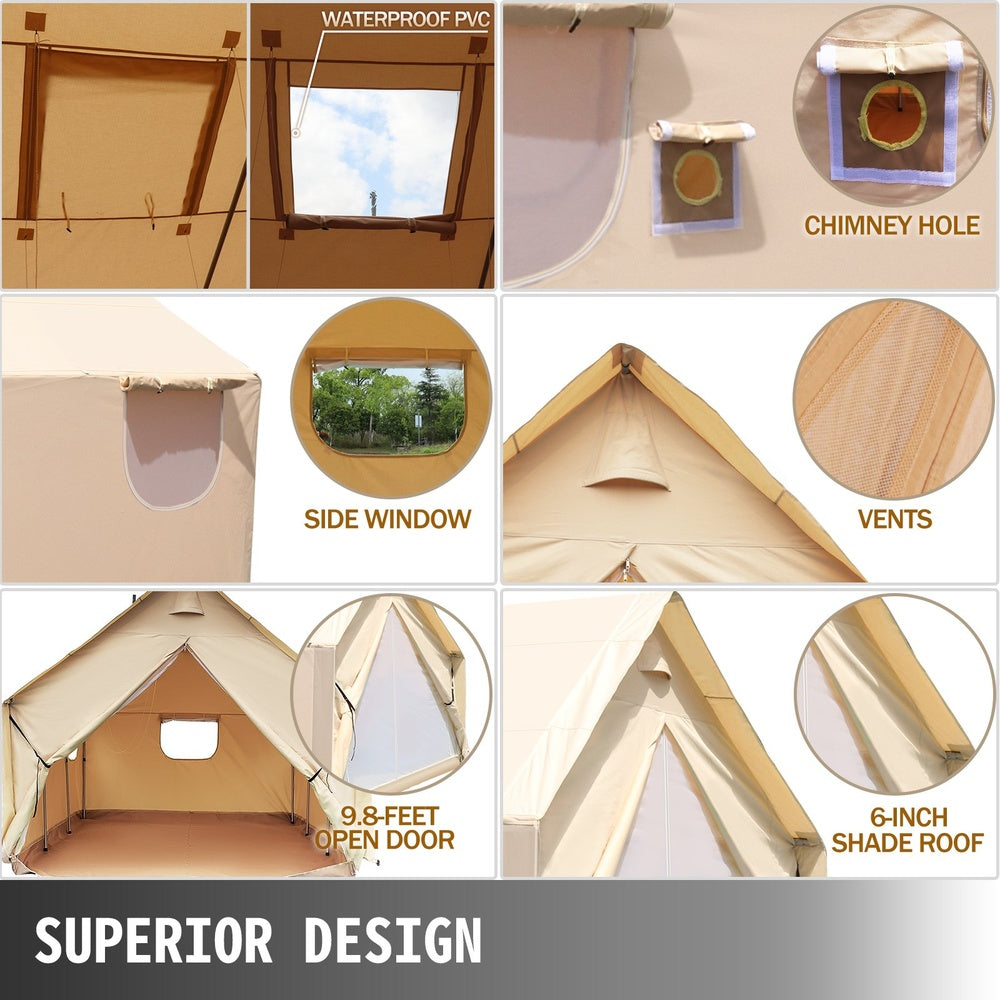 12 ft. x 14 ft. Canvas Wall Tent with Stove Jack 300GSM Waterproof Cotton Camping Tent for 8-10 People