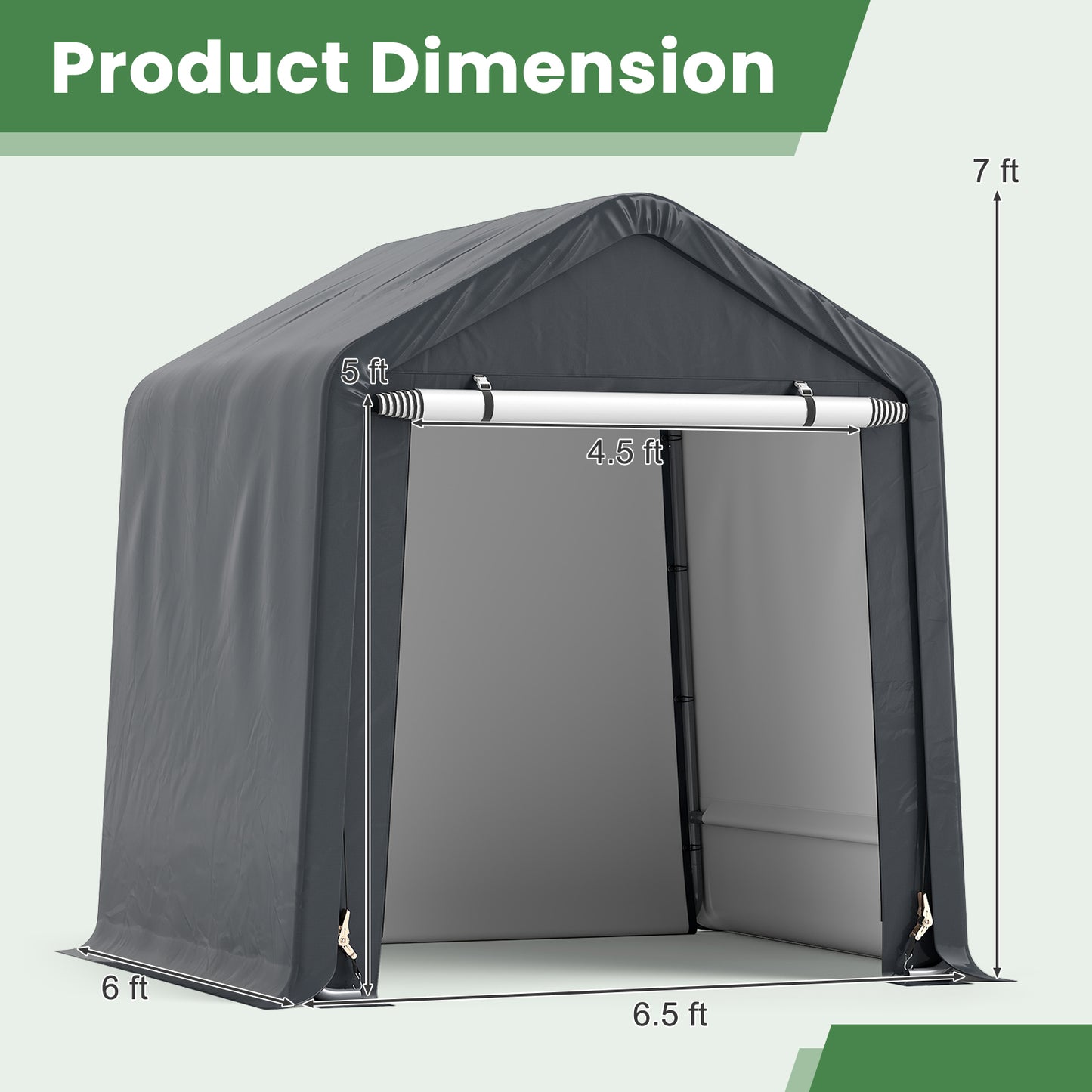 Portable Motorcycle Outdoor Storage Shelter 6.5 ft. x 6 ft. / 8 ft. x 6.5 ft. Galvanized Frame + Roll-Up Door