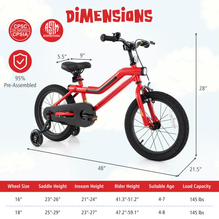 Patented 16 Inch Kids Bike with LED Lights Adjustable Carbon Steel Bicycle for 4-7 Years Old-16 inches