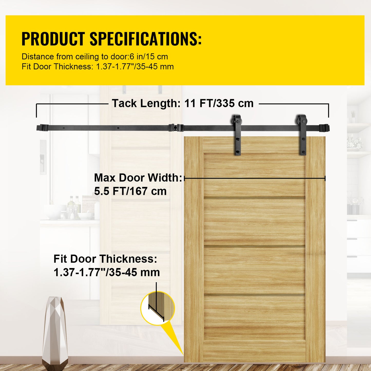 Sliding Barn Door Hardware Kit, 11FT Barn Door Kit, 330LBS Load-Bearing Double Barn Door Hardware Kit, Carbon Steel Barn Door Track, Darn Door for 1.37-1.77 Thickness 5.5FT Wide Door Panel