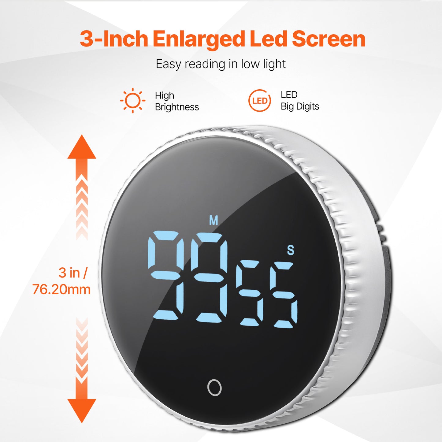 Digital Kitchen Timer, Magnetic Countdown Count Up Timer with 3 in. Large LED Display, 3 Volume 2 Light Modes