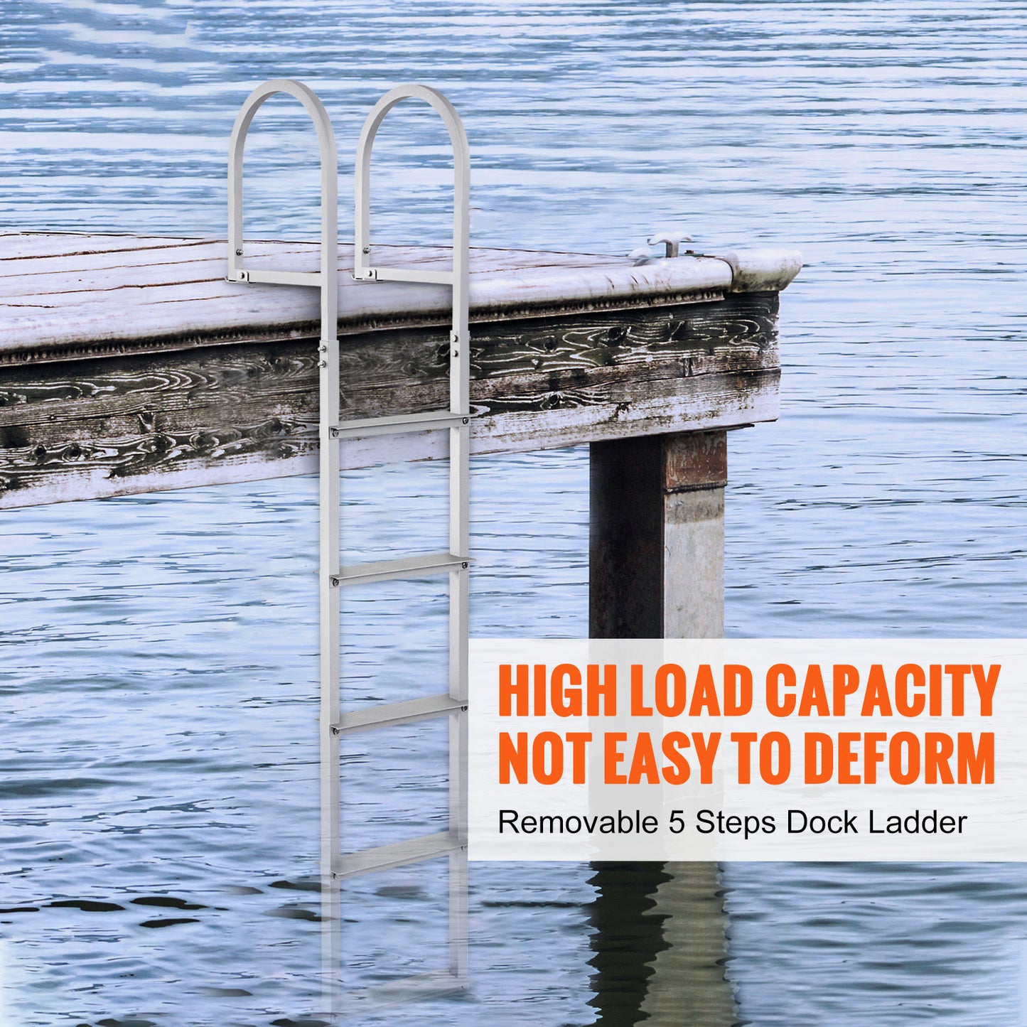 Dock Ladder, Removable 5 Steps, 500 lbs Load Capacity, Aluminum Alloy Pontoon Boat Ladder with 3.1Wide Step Nonslip Rubber Mat, Easy to Install for Ship/Lake/Pool/Marine Boarding