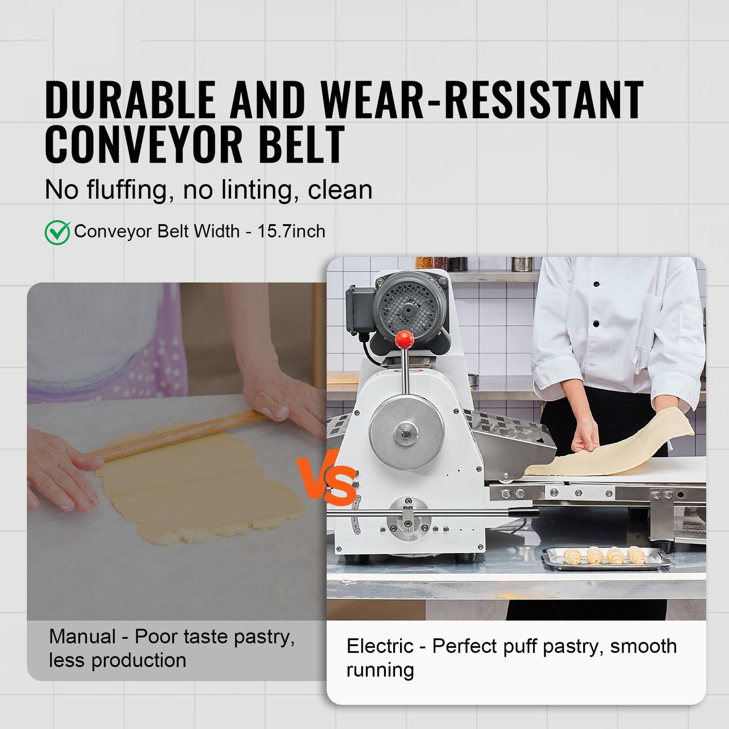Commercial Dough Sheeter 15.7 in., 750W Reversible Pastry Roller, 0-1.4 in. Adjustable Thickness, Folding Bakery Machine