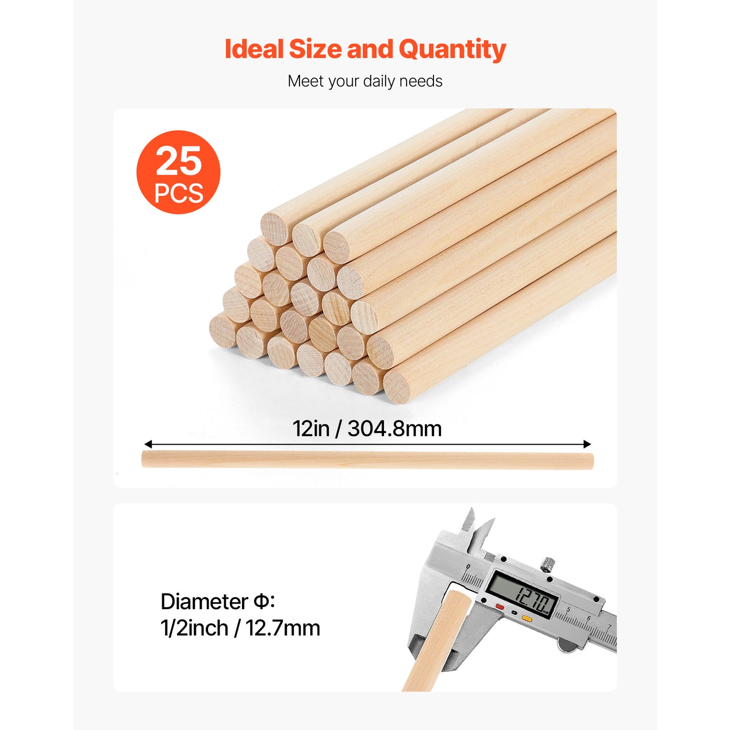 25Pcs Wooden Dowel Rods 1/2 x 12 Inch Natural Birch Wood Sticks Dowels, Unfinished Hardwood Sticks for Craft and DIY Projects, One-Piece Cutting Smooth Surface Easy to Color and Paint
