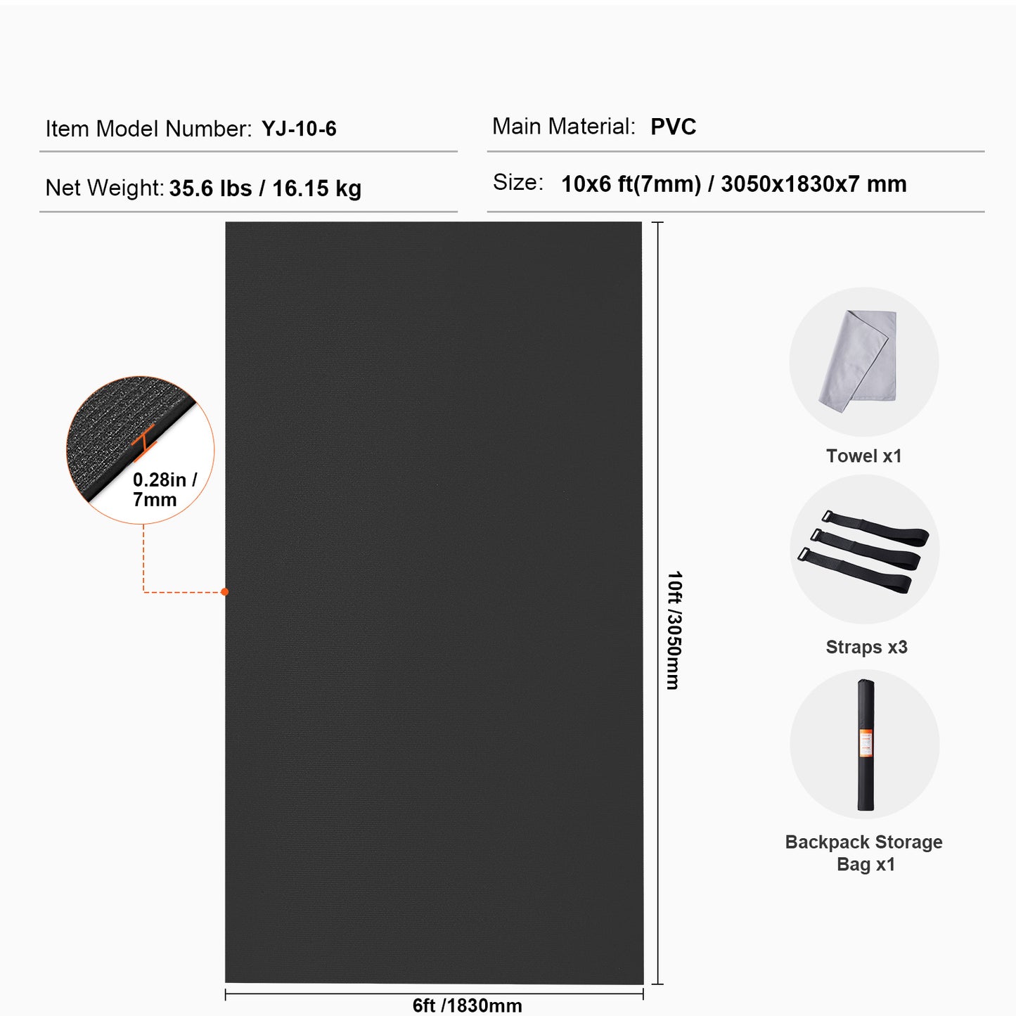 10x6 ft. Extra-Large Yoga Exercise Mat 7mm Thick Non-Slip PVC, 3-4 Person Fitness Pad with Bag and Strap