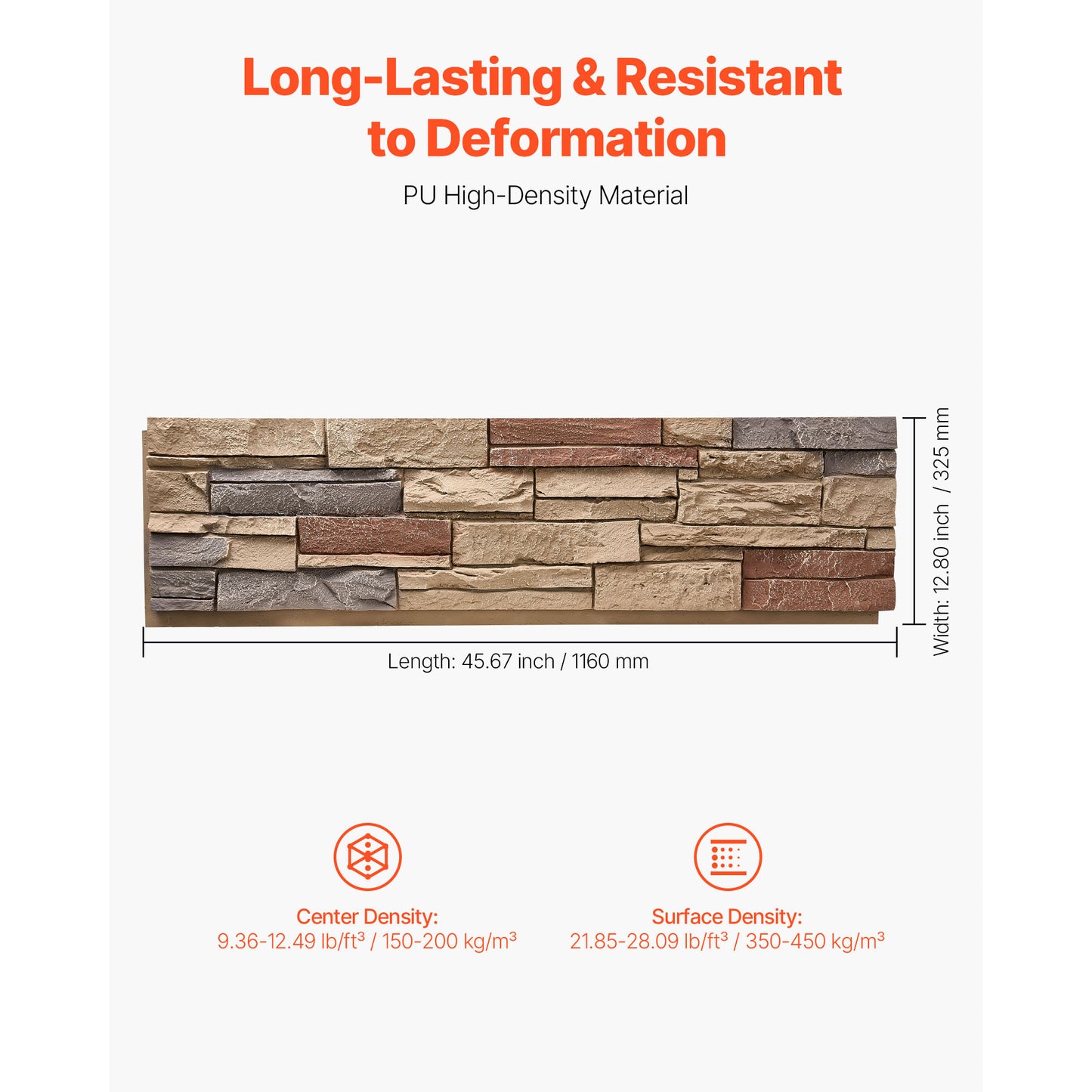 Faux Stacked Stone Panel, 45.6 x 12.8 in Artificial Stone Wall Panels, High-Density PU Stones Siding Panel, Easy to Cut, Rock Panels for Interior and Exterior Decorations, Brick Red