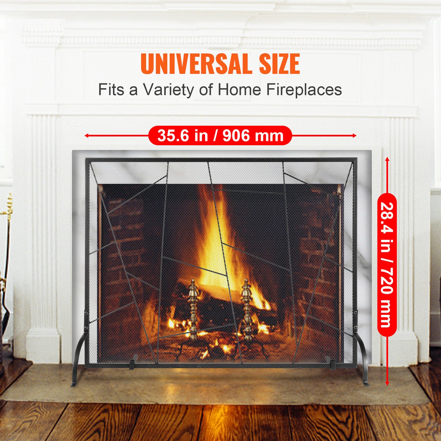Fireplace Screen Single Panel, Sturdy Iron Mesh Fireplace Screen, 35.6in(L) x28.4in(H) Spark Guard Cover, Simple Installation, Free Standing Fire Fence Grate for Living Room Home Decor Modern