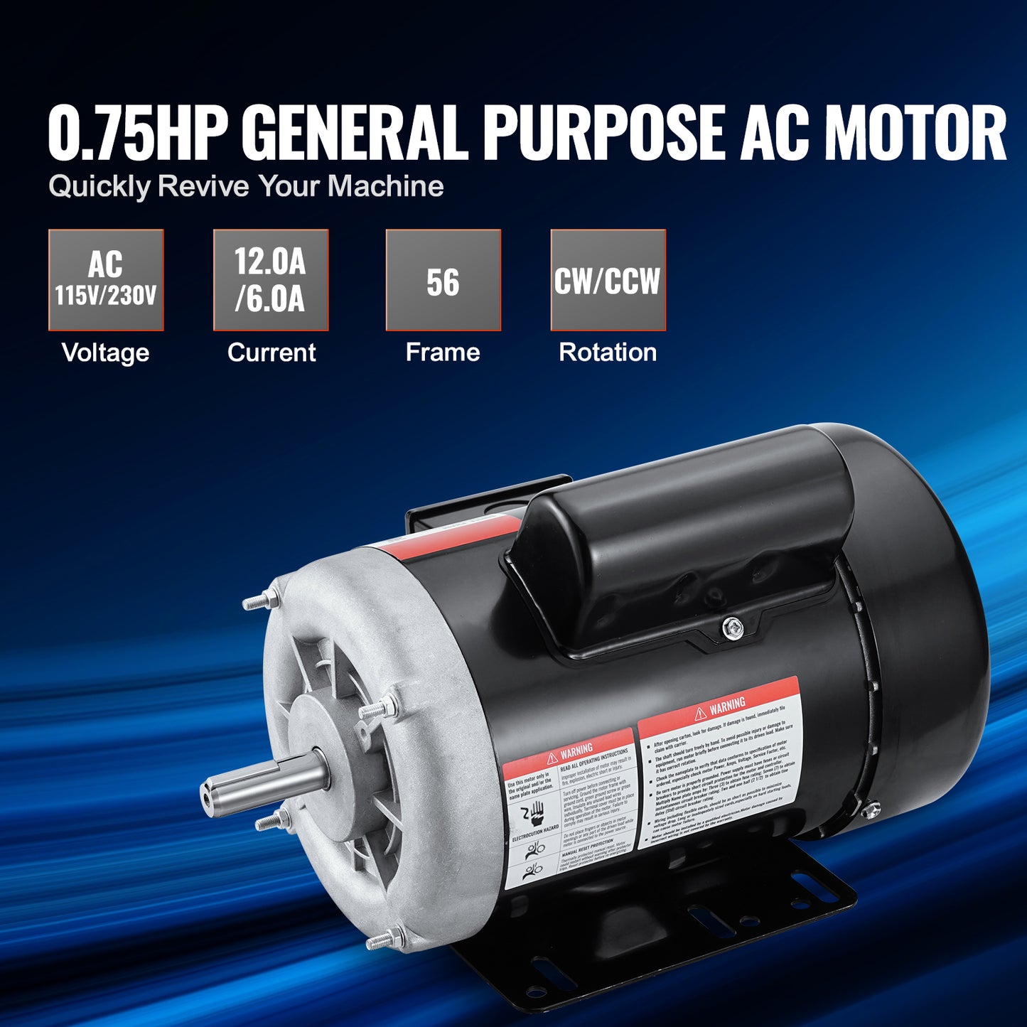 0.75HP Electric Motor 1725 RPM 115V/230V Single Phase Air Compressor Motor with 5/8 in. Keyed Shaft