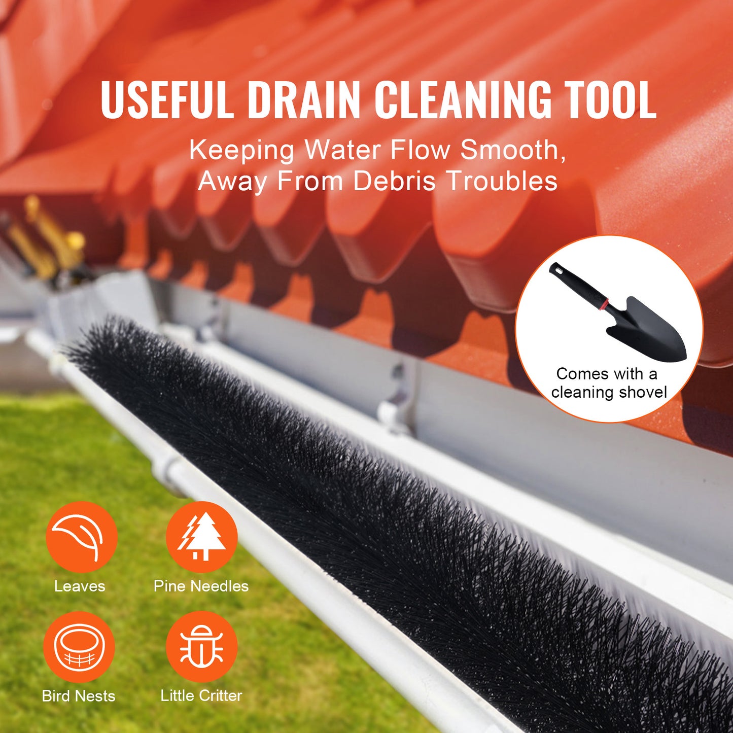 Gutter Brush, 80 Feet Total Length 4.33 inch Diameter Gutter Cleaning Tools, Ground-Level Gutter Brush Leaf Guard for 5 Inch Gutters, Easily Clear roof Leaves and Debris, 27 Pack