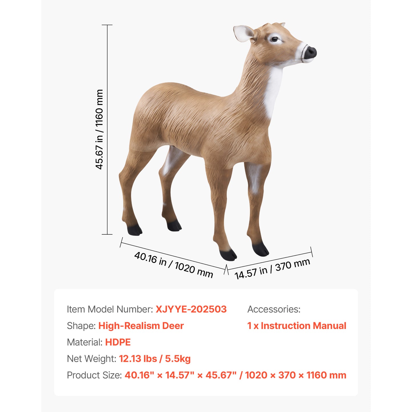 Outdoor Deer Decoy, Realistic HDPE Doe Hunting Decoy, Foldable Legs, 1-Pack Garden Yard Decor