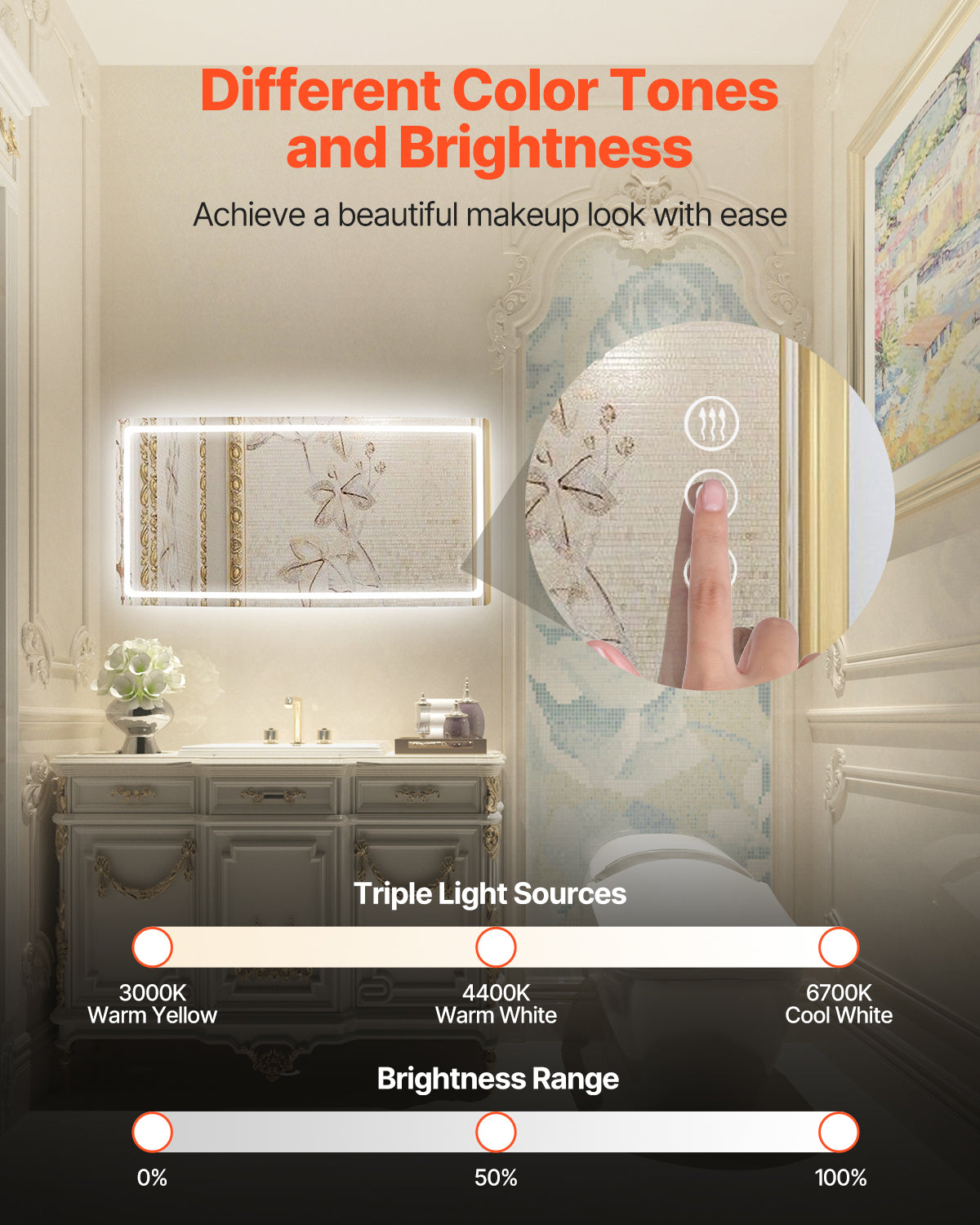 LED Bathroom Mirror, 36 x 72 in. Frontlit Backlit Vanity Mirror, Anti-Fog Dimmable Wall Mirror, 3 Color Modes