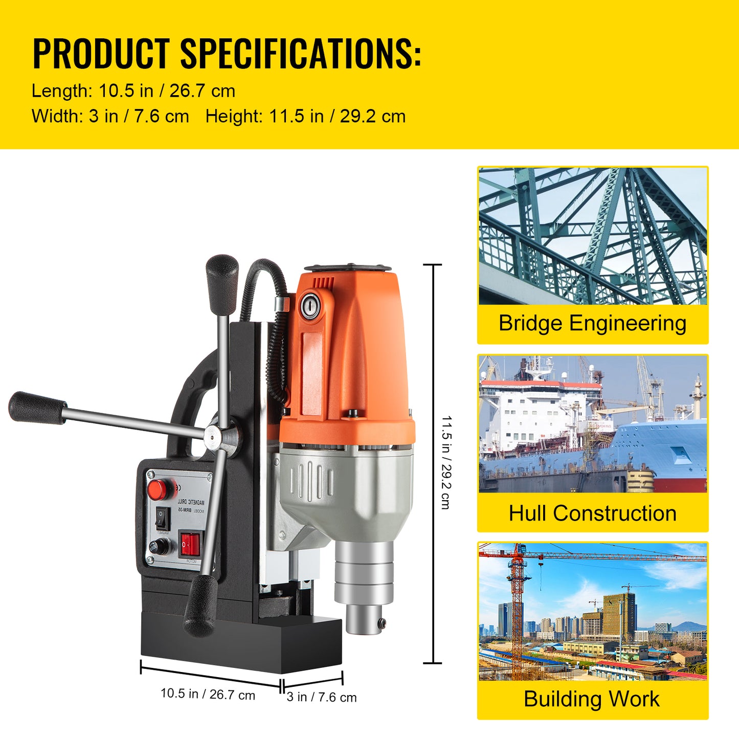 Magnetic Drill Magnetic Drilling Machine 980W, Metal Drill Press High Power 680 rpm, Multi-Function Metal Drill Press 35MM Core Drilling Machine for Drilling And Tapping
