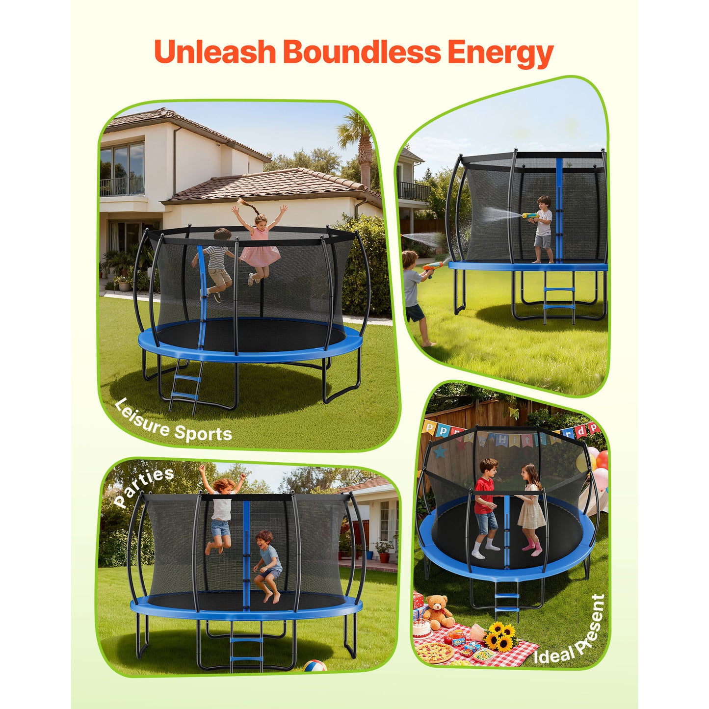 14 ft. Outdoor Trampoline with Enclosure Net, ASTM-Approved 450 lb. Backyard Recreational Trampoline for Kids and Adults