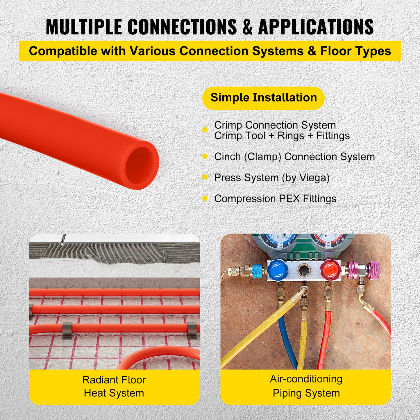 Oxygen Barrier 1/2 Inch 300 Feet Tube Coil EVOH PEX-B Pipe, for Residential Commercial Radiant Floor Heating, Red