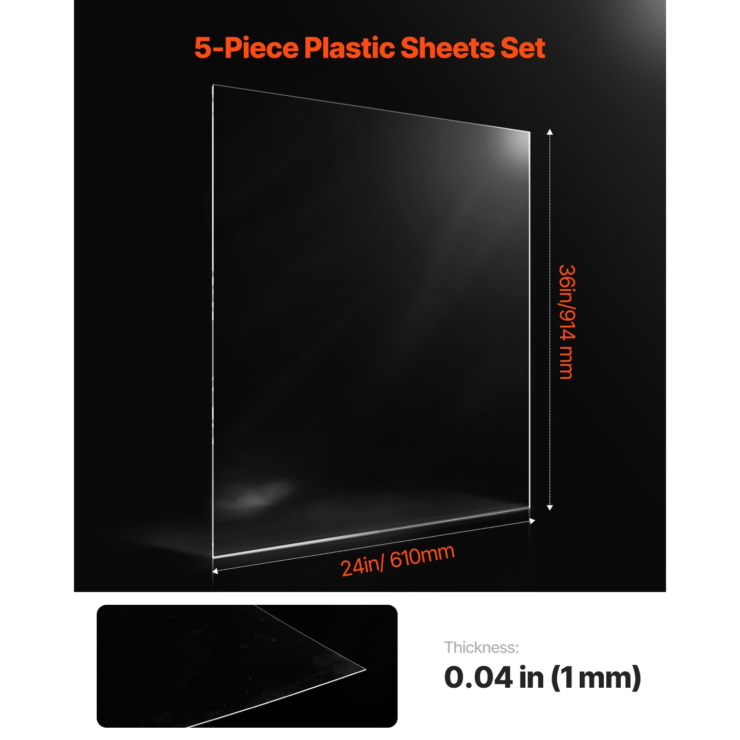 PET/Plexiglass Sheets, 5-Pack Plastic Sheet, 24 x 36 Inch 0.04 Inch Thick Transparent Clear Flexible Plastic Panels for Craft, Replacement Picture Frame Glass, DIY Display Project, Easy to Cut