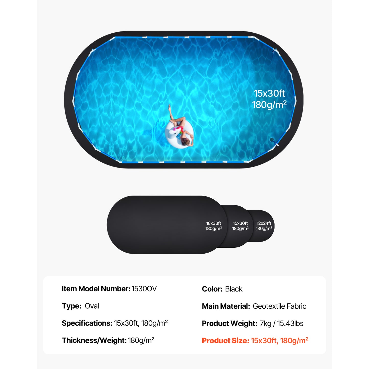 Oval Pool Liner Pad 15 x 30 ft, Recycled Geotextile Underlayment for Large Above Ground Pools