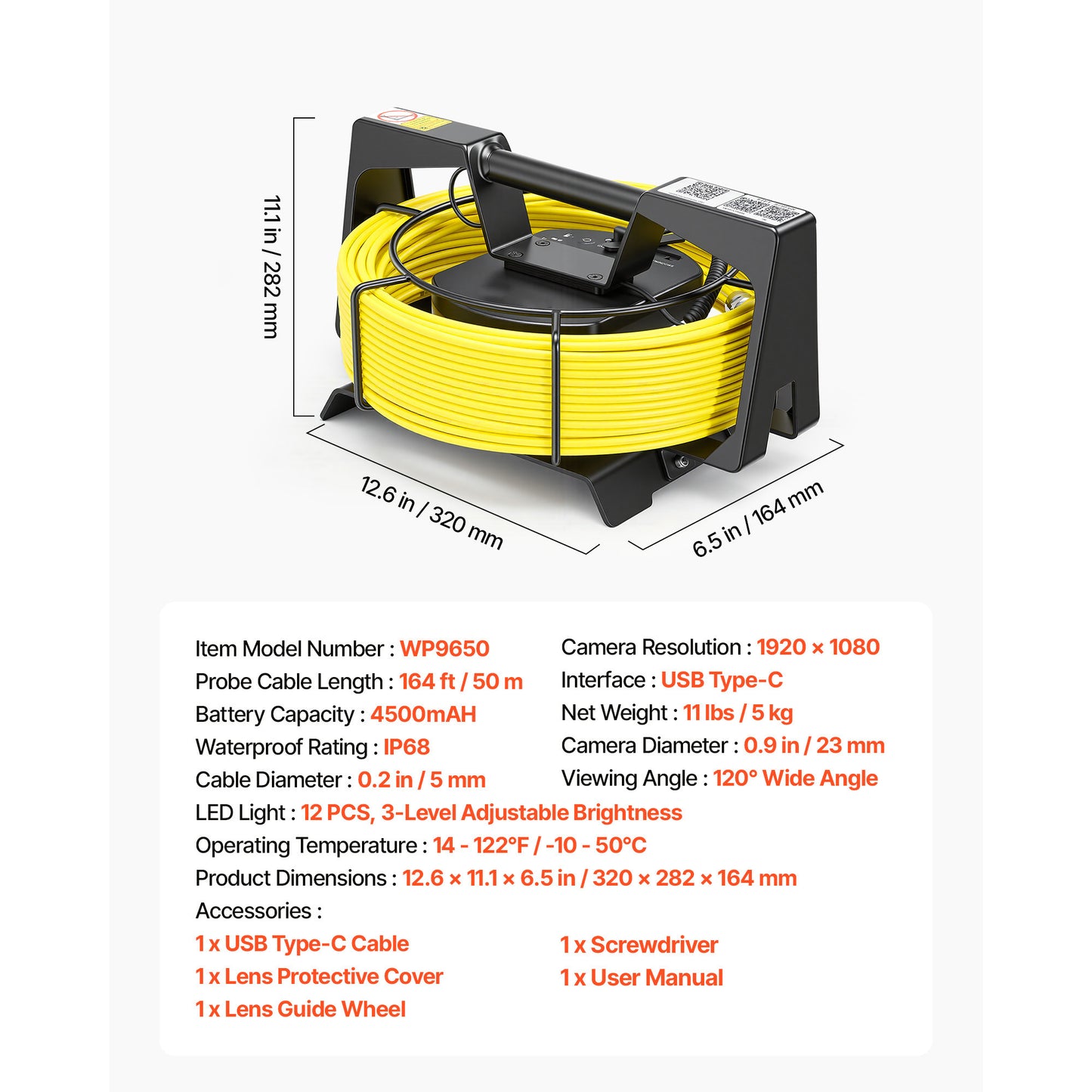 2026 Upgraded Sewer Camera with WiFi, 164ft/50m Drain Pipeline Camera, IP68 Snake Plumbing Cameras with Light - 12 LEDS, Wireless WiFi Connectivity to Phone/Tablet for Sewer Duct Pipe Inspection