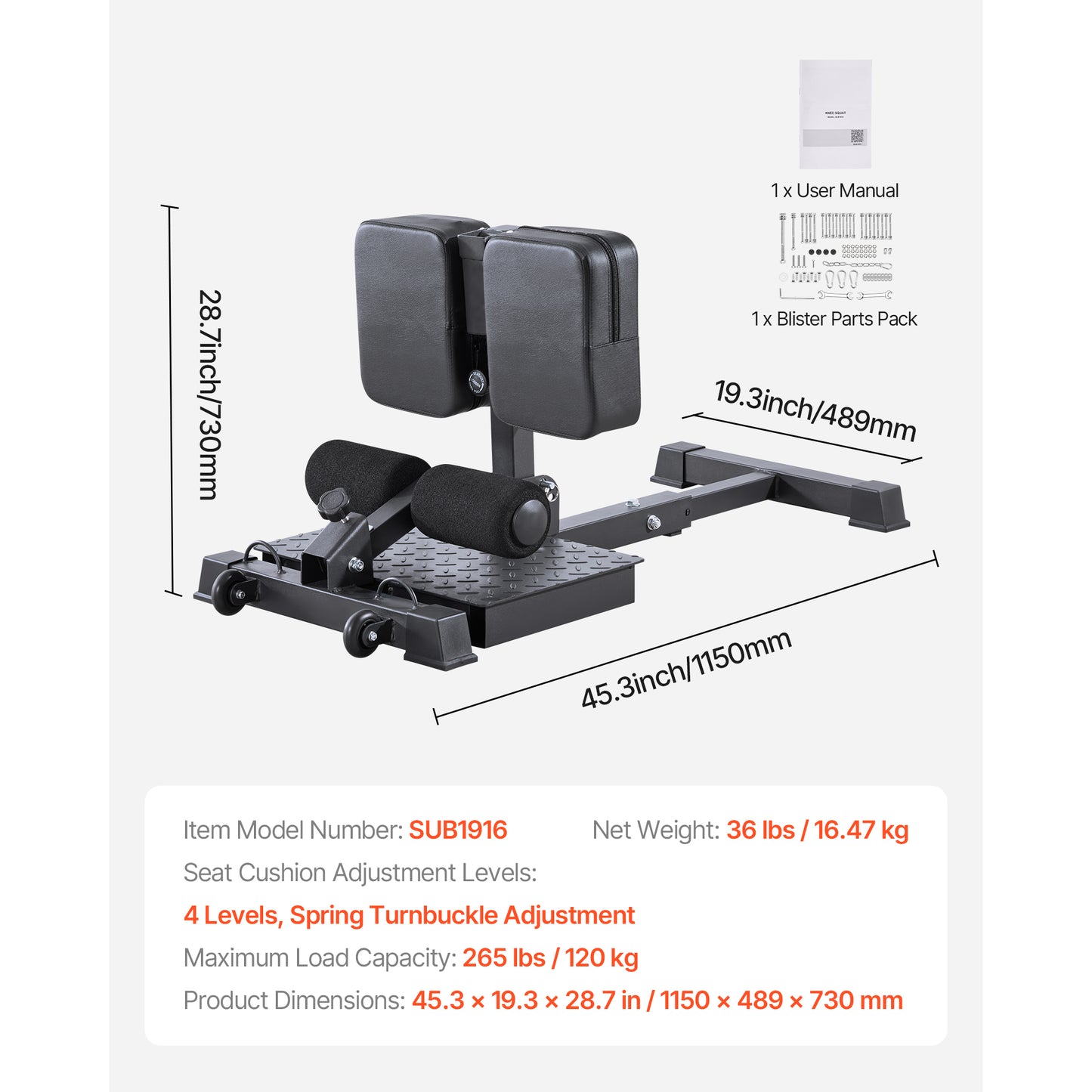 Sissy Squat Machine, Multi-Function Deep Squat Bench for Leg Glute Core Training, Foldable 265 lb. Capacity Home Gym