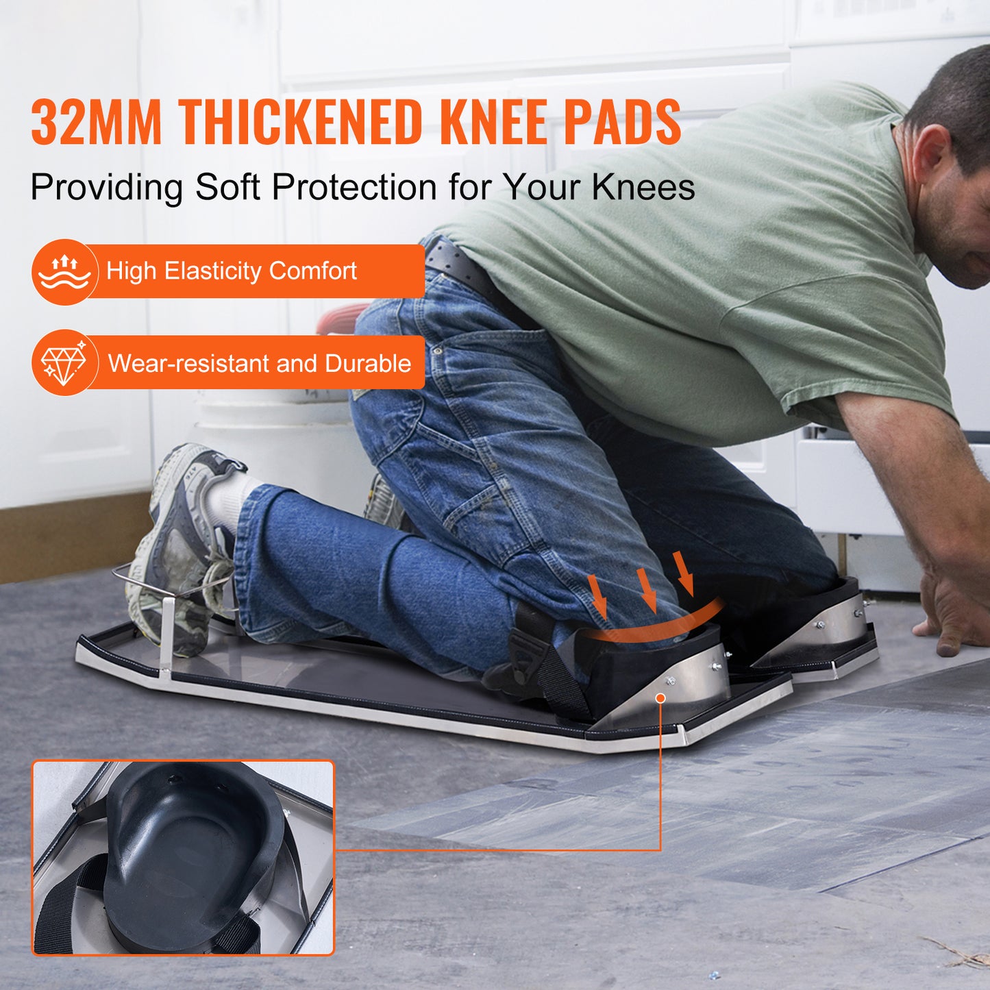 Concrete Knee Boards Stainless Steel, 30x 10Concrete Sliders, Knee Boards For Concrete, Concrete Knee Pads Moving Sliders, with Knee Pads Board Straps for Cement and Concrete Finishing
