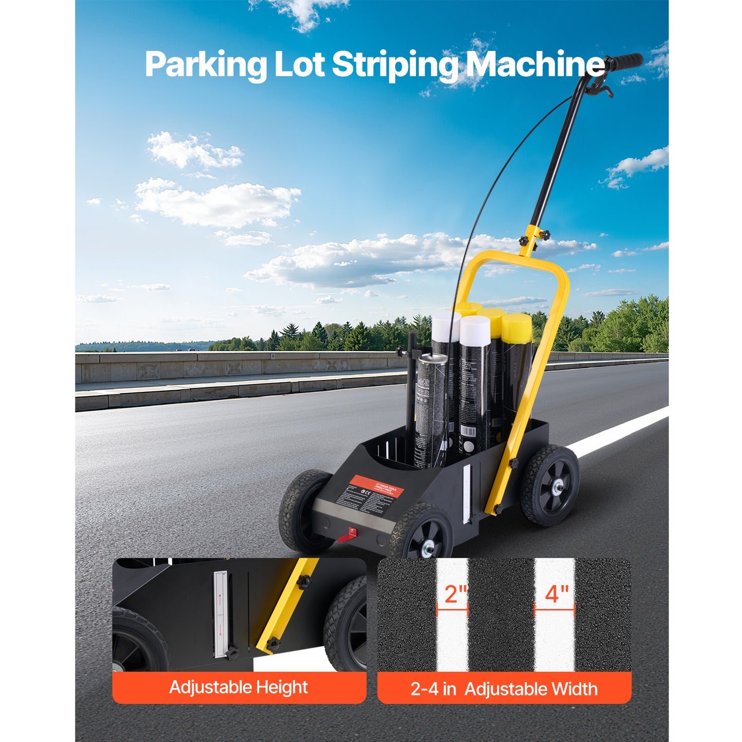 Striping Line Marking Machine, 24 x 13 x 35.4 in, 4-Wheel, Heavy Duty Striping Line Marking Machine, Striping Line Machine with Adjustable Width, for Roads, Parking Lots, Sports Field, Black