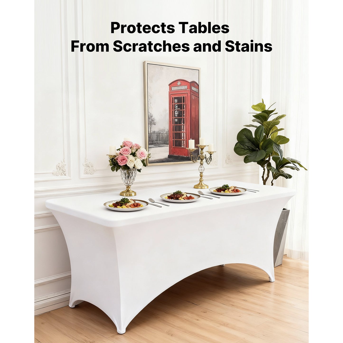 Fitted Tablecloth 10 Pack for 6 ft. Rectangle Tables, Stretch Spandex Table Covers, Washable, White, for Events
