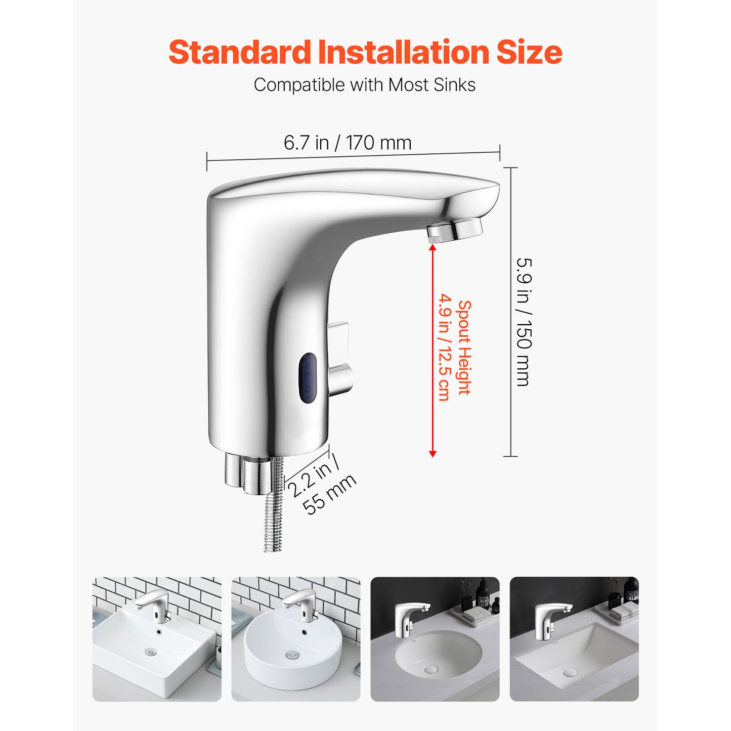 Touchless Bathroom Sink Faucet, Single Handle Brass Sensor Faucet, Hands-Free Hot Cold Mixer for 9/16 in. Pipe, Chrome