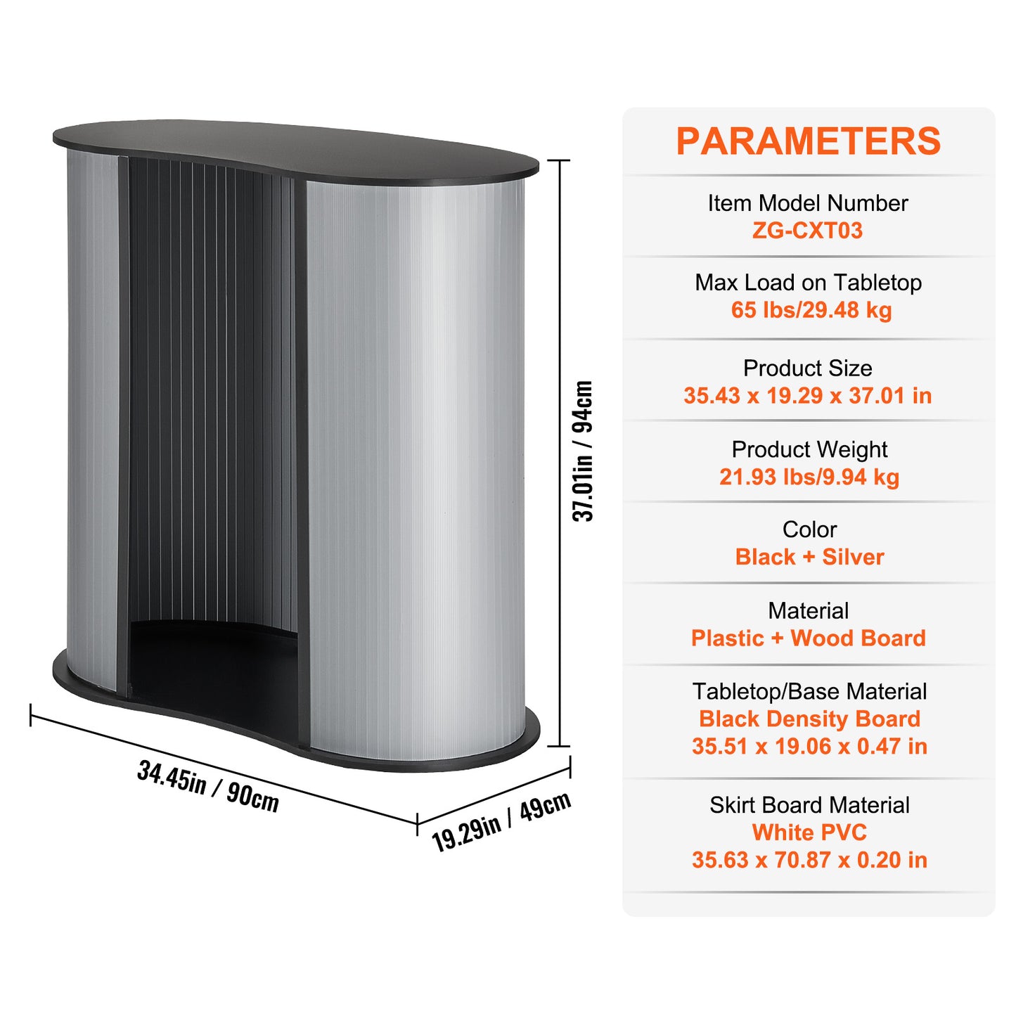 Portable Tradeshow Podium Table 35.43 in. x 19.29 in. x 37.01 in., PVC Display Counter with Wall and Carrying Bag