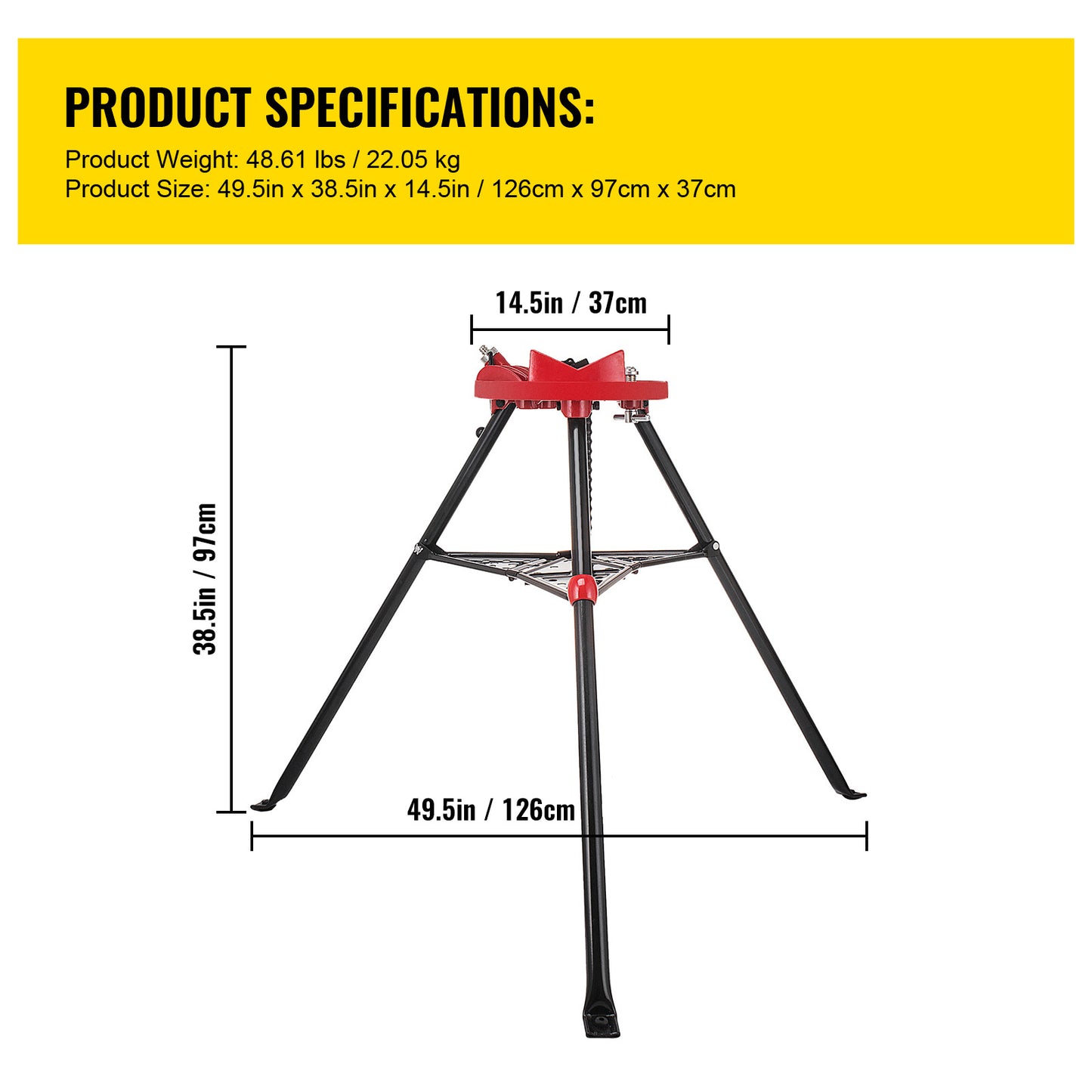 460-6 Tripod Pipe Chain Vise 1/8in-6in Capacity, Pipe Stand Portable Foldable Steel Legs, Pipe Stands with Tool Tray, Tripod Stand Chain Vise Ideal for a Variety of Pipe Materials